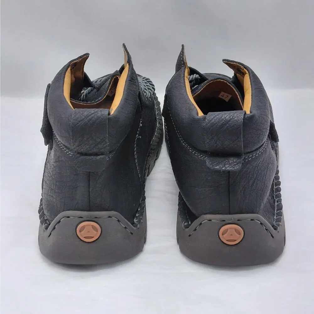 Gracosy Men’s Black Faux Leather Work Boots Fleece Lined Shoes Size 47(US 12)